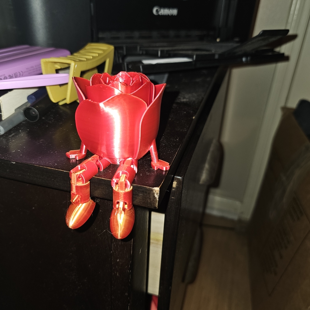 Red Rose Robot Figurine with Metallic Finish